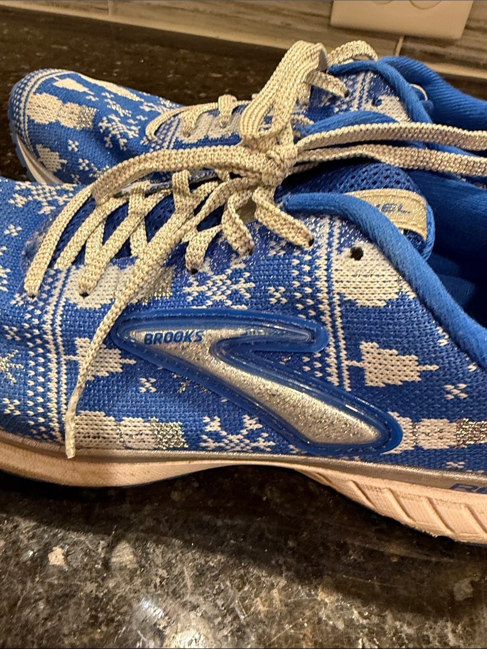 Brooks Blue Knit Sneakers with Cream Accents - Picture 2 of 4